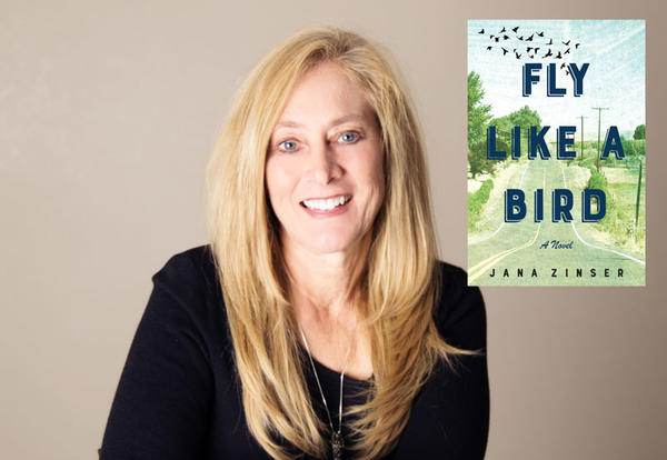 Jana Zinser with an image of her book, "Fly Like A Bird."