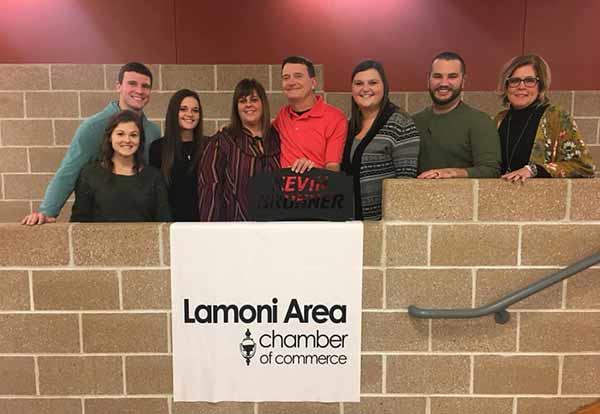 Lamoni Area Chamber of Commerce Citizen of the Year Kevin Brunner with his family