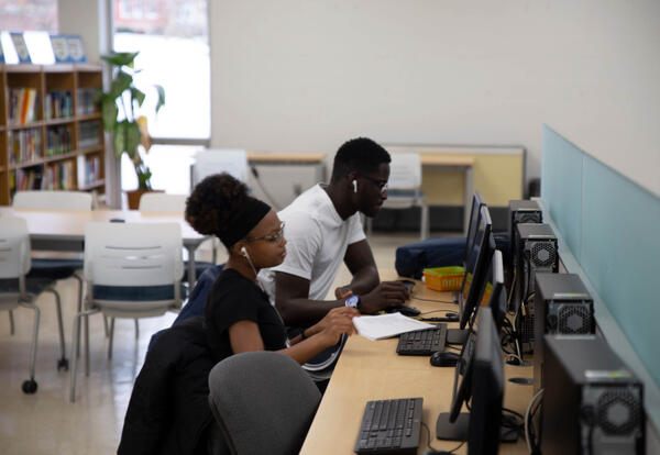 Students studying at computers