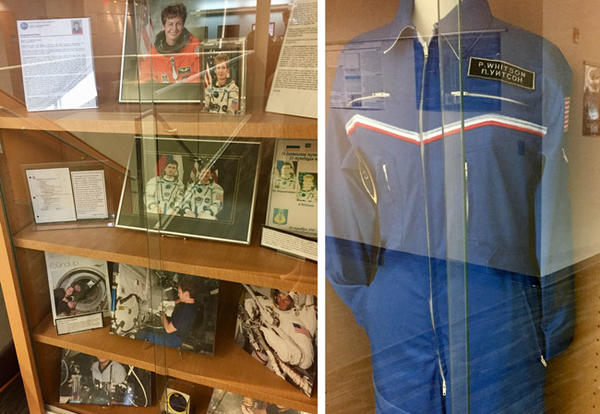 Astromaut Peggy Whitson's space suit, photos and other memorabilia on display in Resch Science and Technology Hall