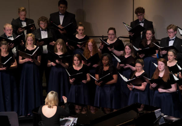 Graceland Concert Choir performing in the Shaw Family Auditorium