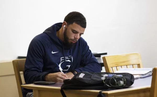 Student studying in the library