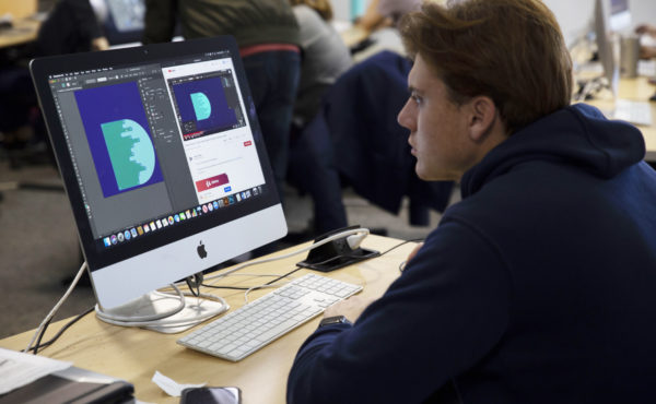 student working on a computer