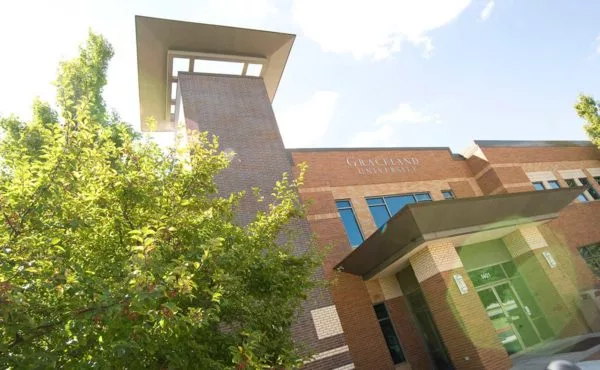 Brick building with sun flare