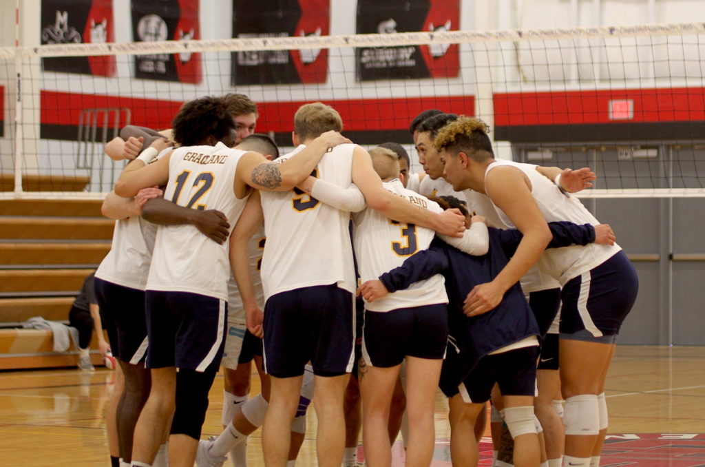volleyball team in a huddle