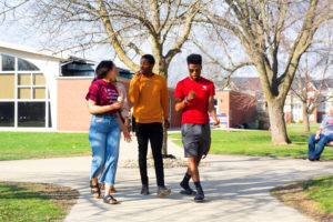 students walking together across campus