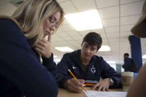 students study together in library