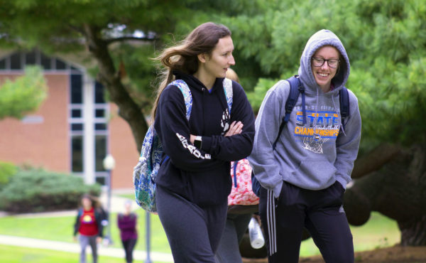 students walking together across campus