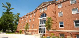 Exterior of Walker women's residence hall entrance