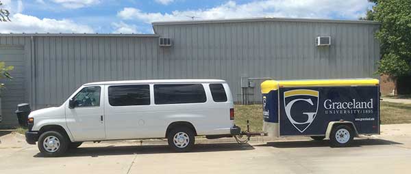 Graceland passenger can hauling the Graceland utility trailer for RAGBRAI