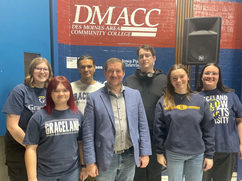 Graceland choir students at the ICDA Honor Choir with composer Adam Orban.